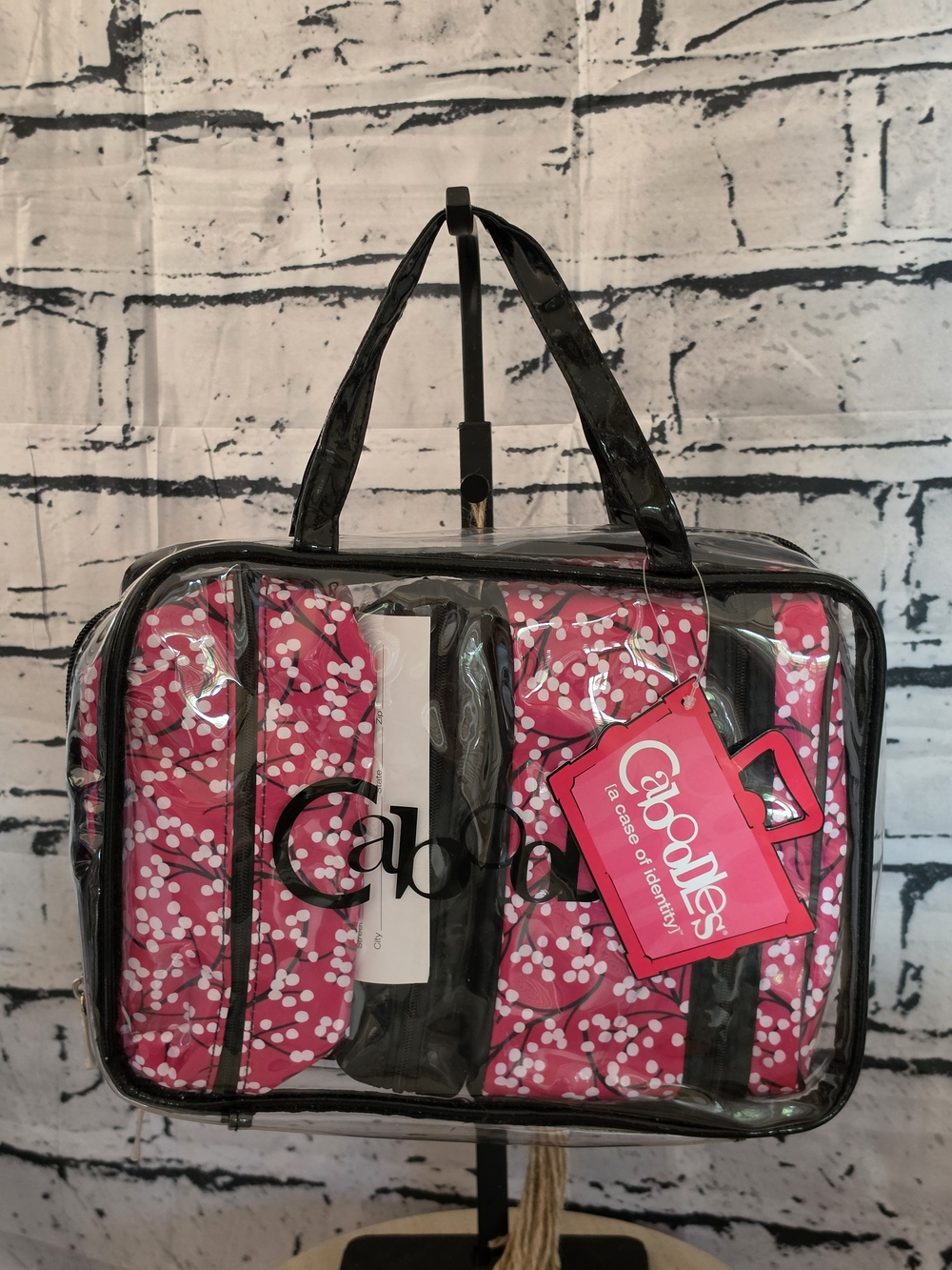 Caboodles Pink Floral Clear Cosmetic Travel Organizer Set